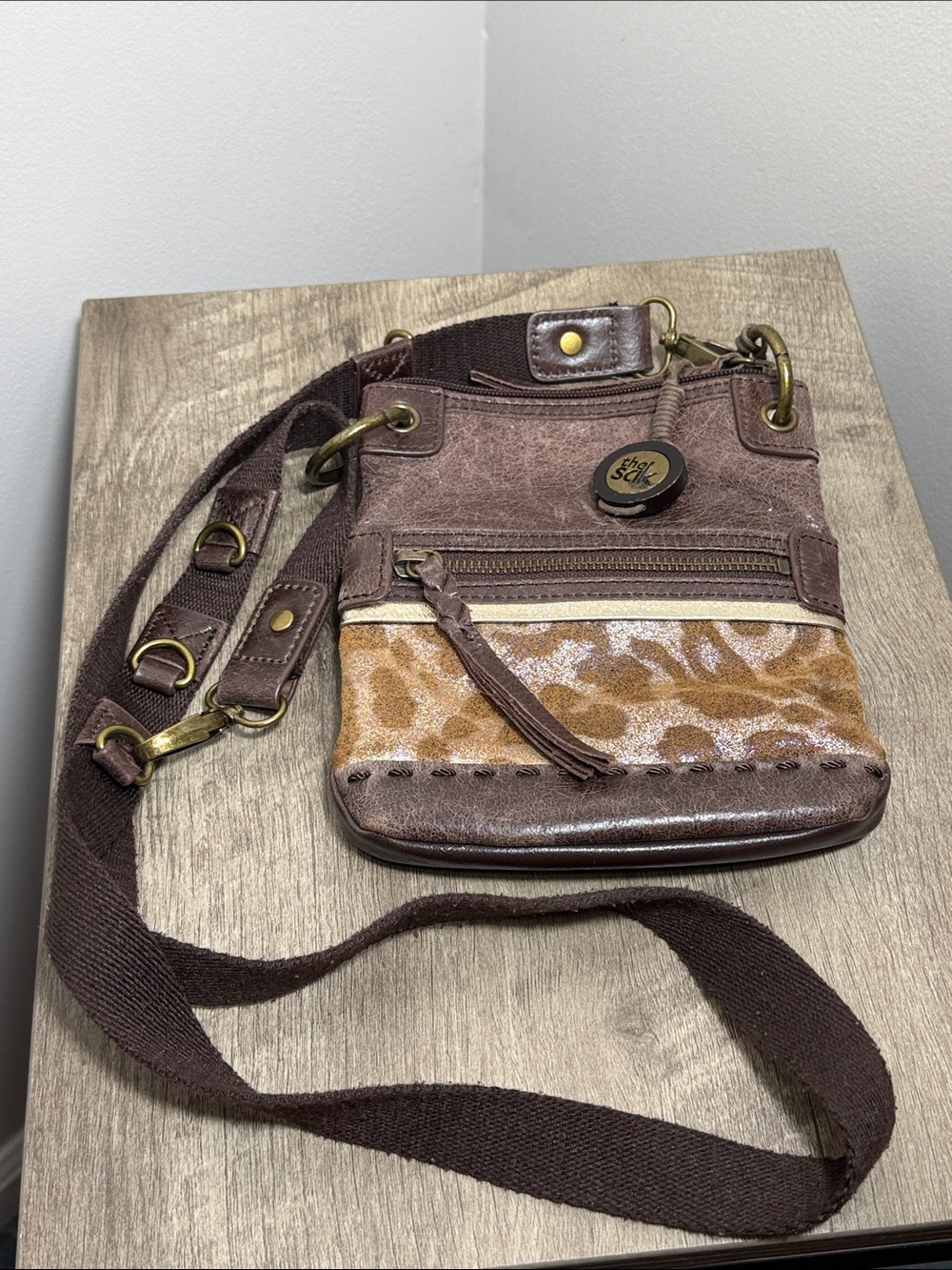 The Sak Brown Leather & Animal-Print Crossbody